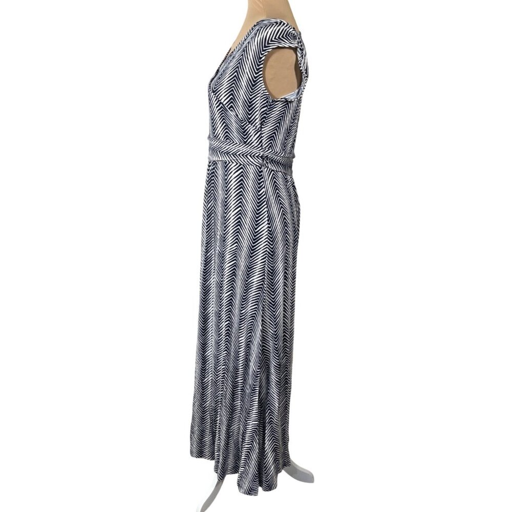 Talbots Petites Maxi Dress Size MP Medium Sleeveless V-Neck Blue White - Picture 2 of 5